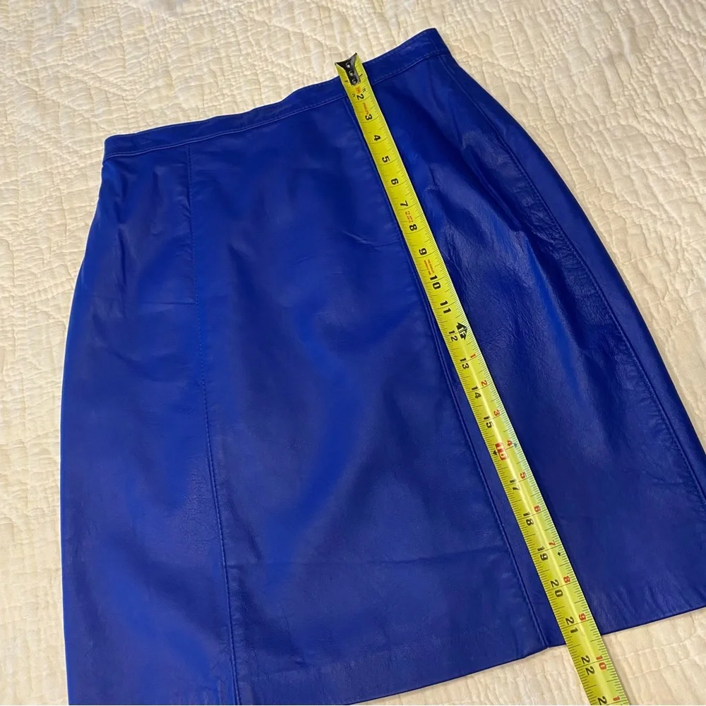 Vintage 90s Y2k COMINT Royal Blue Leather Mini Skirt S 27” - Picture 10 of 10